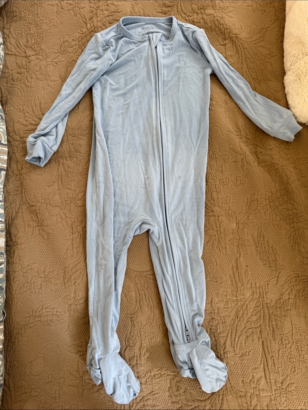 Quince Light Blue Footed One-Piece Zipper Pajama